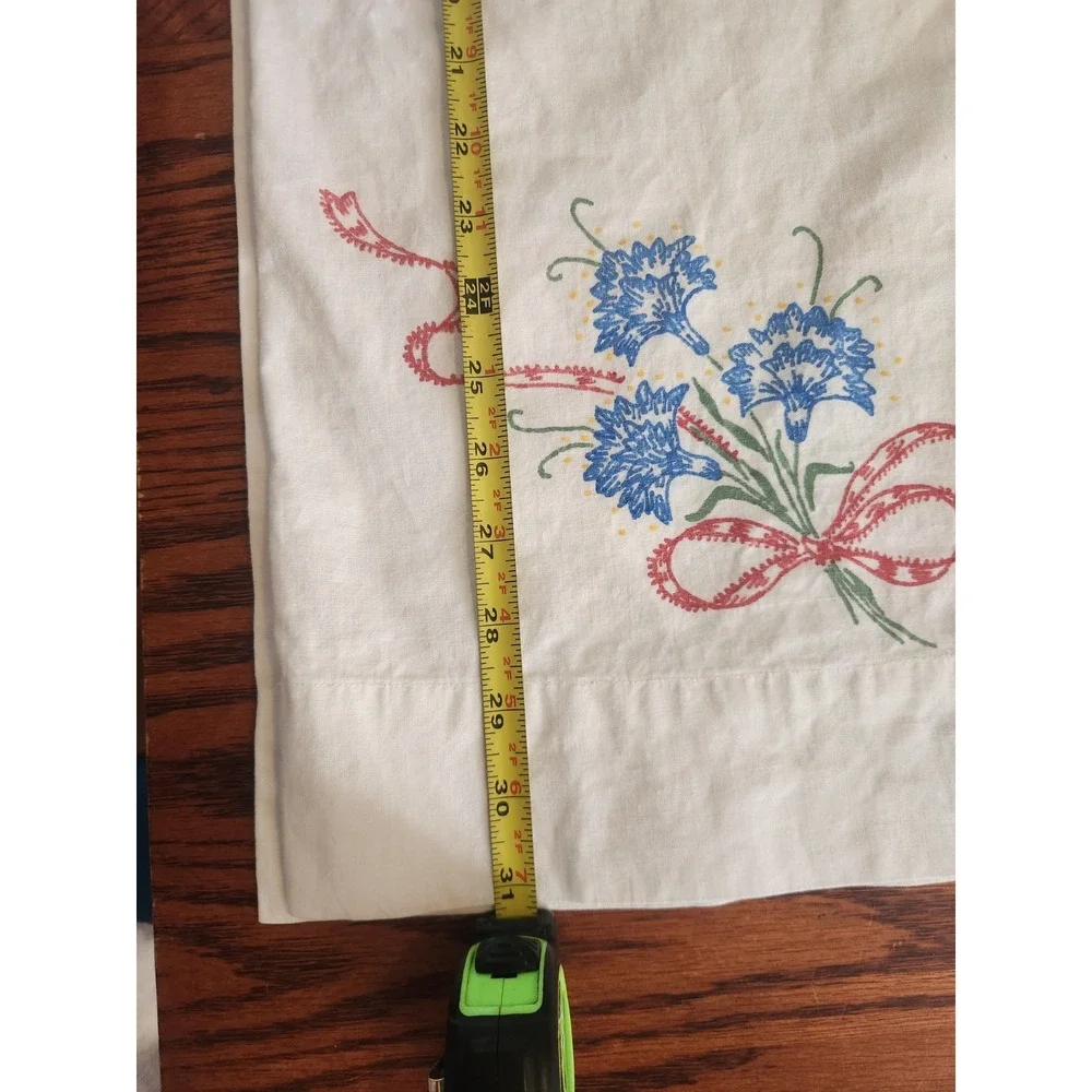 Vintage Mr. And Mrs. Pillow‎ cases Liquid Stitch Flowers Bows 31x17 Set Of Two